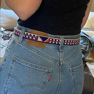 Leather Multicolor Geometric Indian Beading Brass Buckle Boho Adjustable Belt S